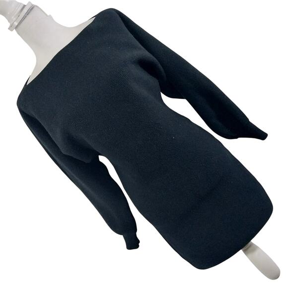 BLUIVY! RICH BLACK HEAVY/FINE KNIT PUFF SLEEVE SHEATH SWEATER DRESS! SZ L - Picture 1 of 8